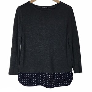J CREW Mercantile Top Blouse Mixed Media Dots Long Sleeve Minimalist Size Small